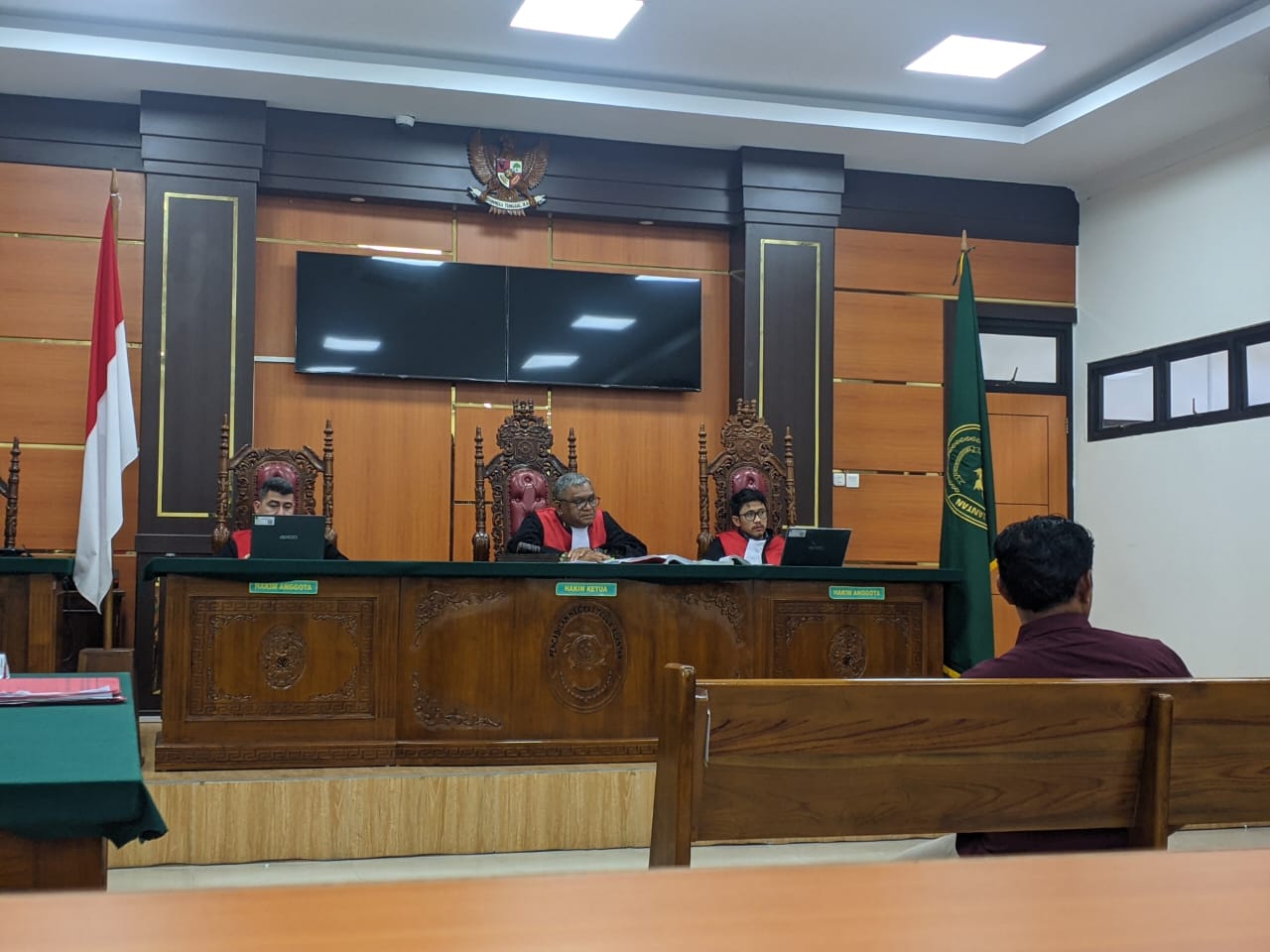 Sidang lanjutan kasus dugaan perusakan kawasan hutan di Desa Sei Kelelawar, Kabupaten Kuantan Singingi, yang digelar di Pengadilan Negeri Teluk Kuantan pada Rabu (15/5/2025).