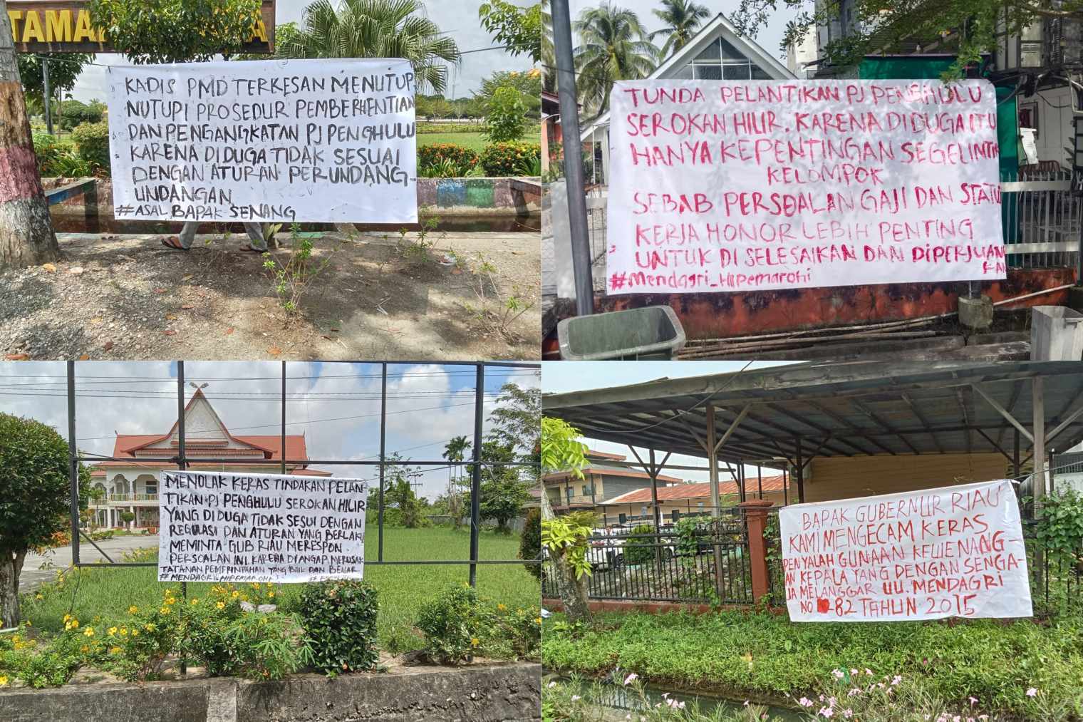 Spanduk Protes Mahasiswa Warnai Pelantikan Pj Penghulu di Rokan Hilir