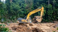 Alat berat jenis excavator merek Sumitomo diduga milik Ican pelaku PETI yang Menggila di Hutan Lindung Bukit Betabuh